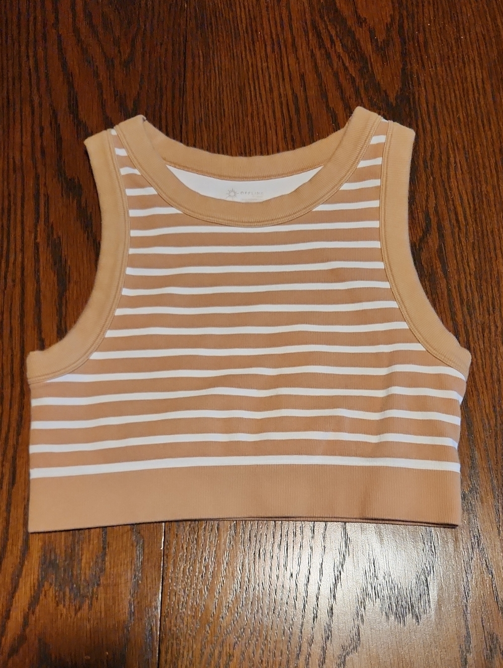 aerie Beige & White Striped Cropped Tank